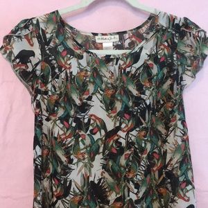 Midi sheer dress with bird print